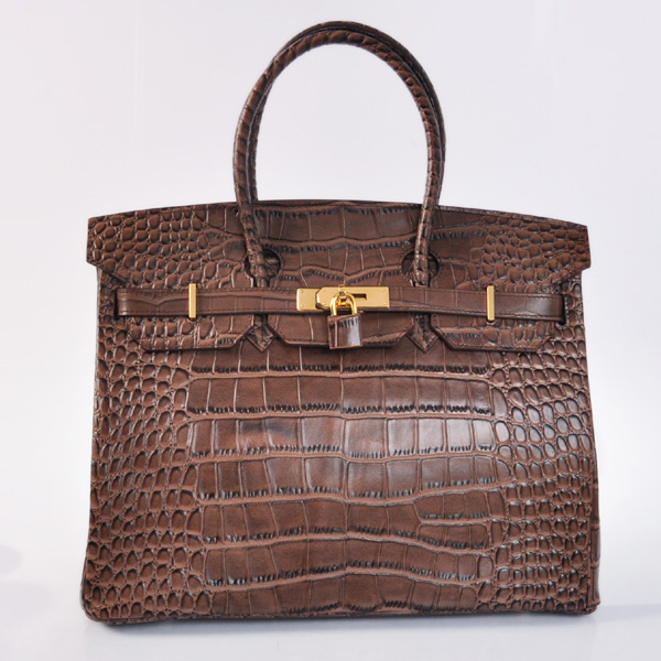 H35POSG Hermes Birkin 35CM strisce in pelle di coccodrillo in Dark Bro